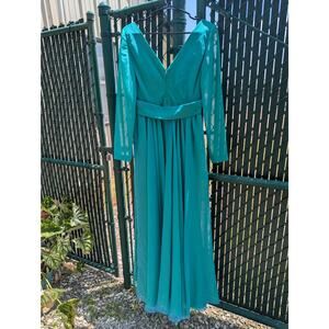 VINTAGE shimmery iridescent blue &; green bridesmaid style maxi dress size 10